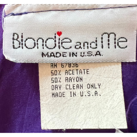 Vintage Dress Womens Size 5 Purple Short Sleeve Back Zip Bow Tie Made in USA 80s - Picture 2 of 6